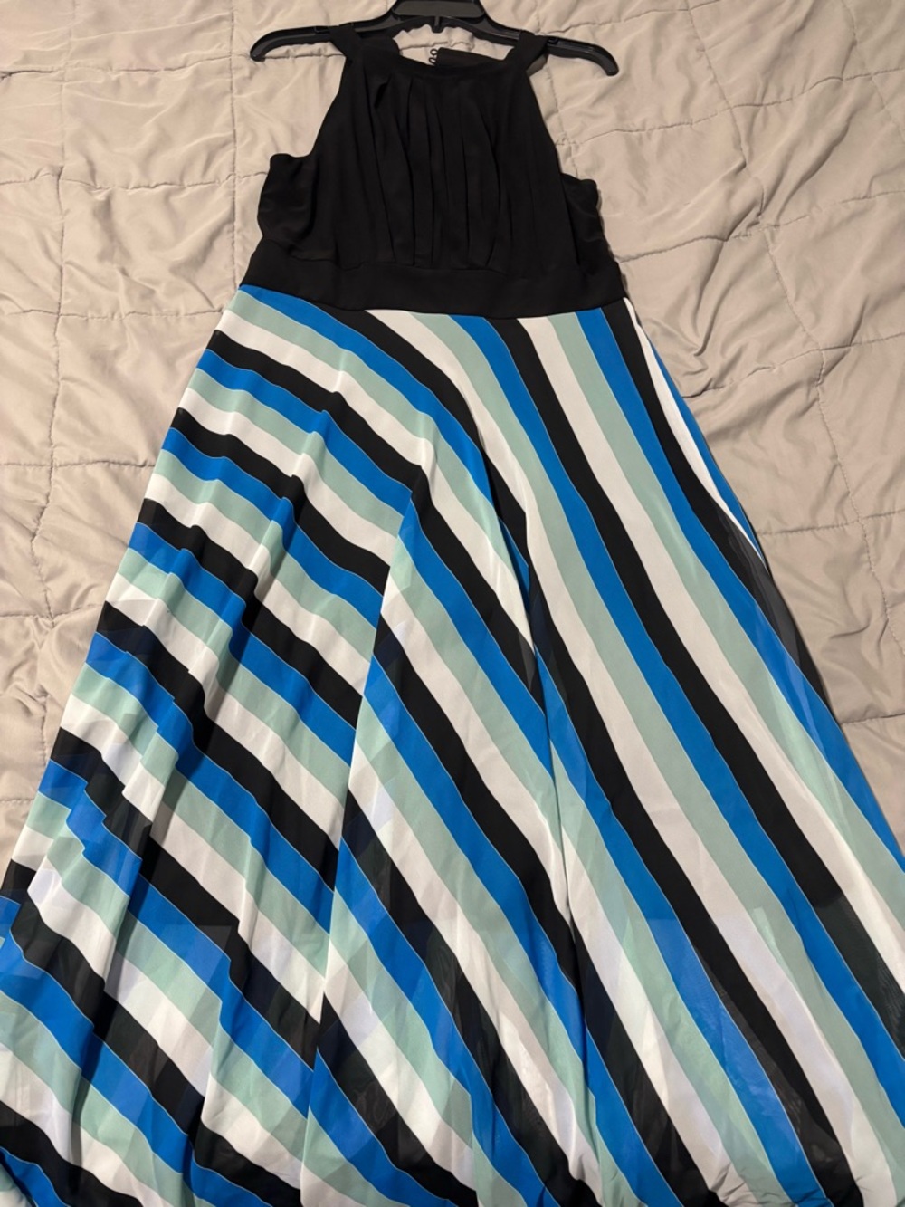Black Bodice Striped Blue Maxi Dress